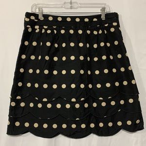 FLOREAT Black and Tan Polka Dot Print Tiered A-Line Skirt Silk Blend women Sz S